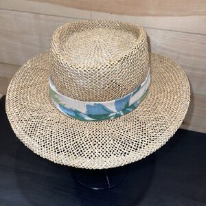 Vintage 90s Mens Straw Woven Panama Golfing Golf Hat USA Wide Brim Tropical Band
